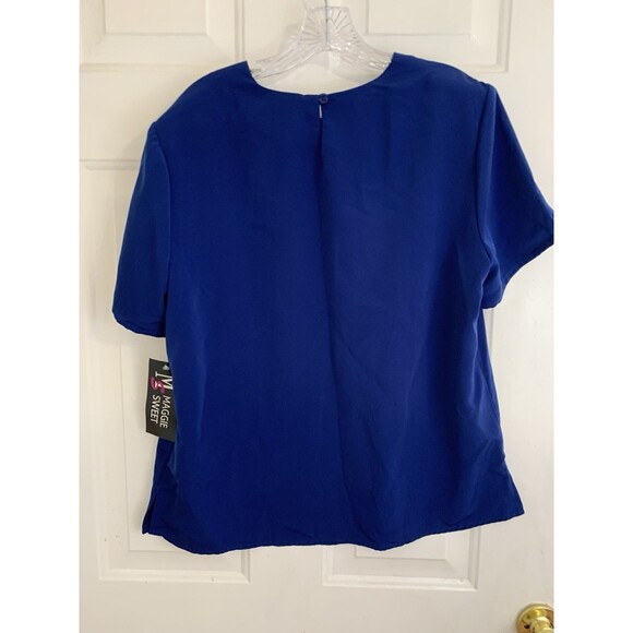 Maggie Sweet Blouse Top Size L Large Blue Short Sleeve Pocket USA - Picture 9 of 13